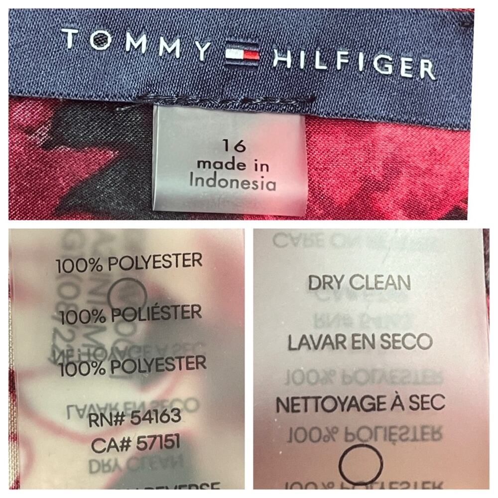 Tommy Hilfiger New Shift Dress Ruffle Tie Neck Pink Red Floral Women’s Size 16 - Picture 12 of 13